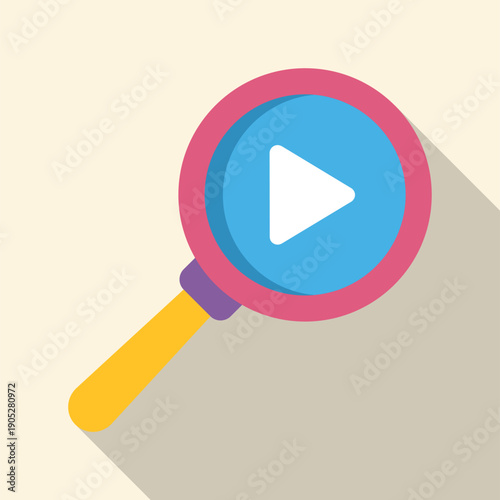 Magnifying glass with play button icon, representing video search and discovery