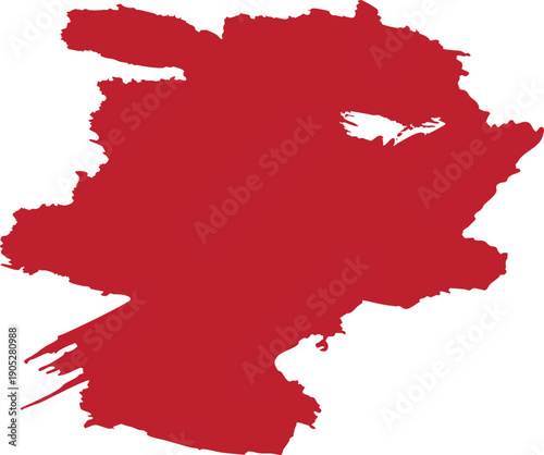 Red paint splash texture for creative background design. Rough hand painted blot creates bold abstract surface for posters and branding. Strong expressive accent adds dramatic visual impact.