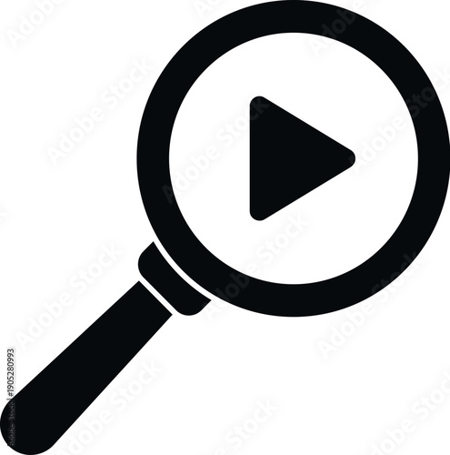 Magnifying glass and play button icon showing video media search