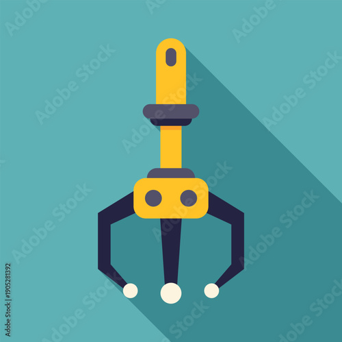 Claw machine grabber toy crane on blue background with long shadow
