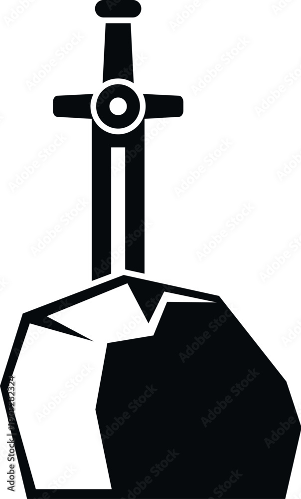 Fototapeta premium Legendary sword excalibur embedded in a rock, symbolizing power and fantasy