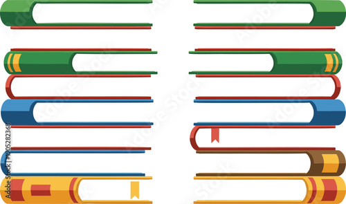 Colorful Stack of Books Set in Flat Style for Education, Learning, Reading, Library, School, and Modern Digital Design Concepts