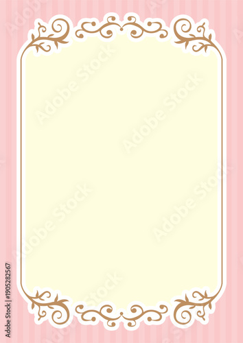 Gold Decorative Frame with Pink Striped Background Vector