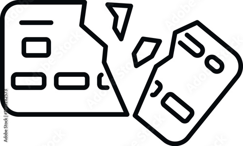 Broken credit card icon representing financial problems, bankruptcy, and payment failure