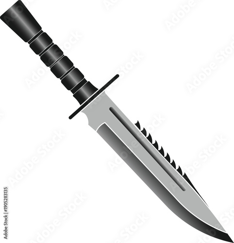 Vector illustration of a military tactical knife on a transparent background.