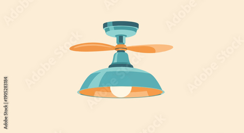 Retro ceiling fan with a light bulb and orange blades