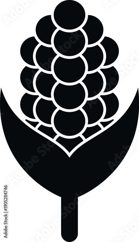 Corn cob simple black silhouette on a white background, representing harvest and basic food