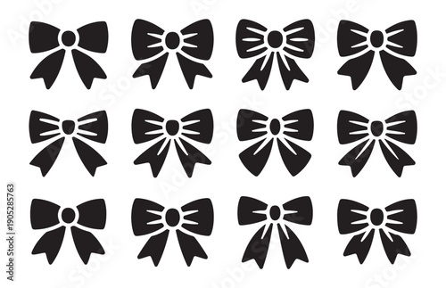 Gift wrap ribbon bow silhouettes for celebration decor elements holiday package ornament collection vectors