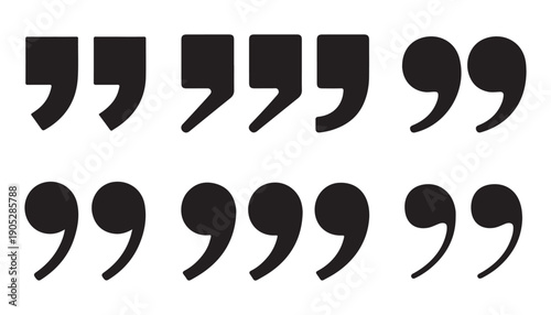 Set of black quote mark symbols for text boxes and speech bubbles graphic design elements vector illustration
