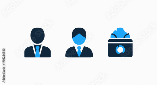 Icons of businessmen and a finance chart, representing business growth, investment, and financial analysis.