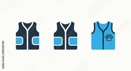 Safety Vest Icons: Workwear and Protective Gear, Including Pet Paw Emblem