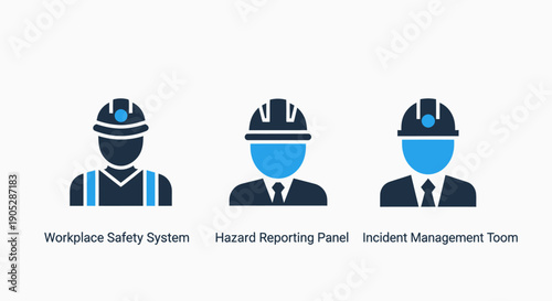 Workplace Safety and Hazard Management Icons: System, Panel, and Incident Reporting