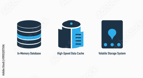 Icons for in-memory databases, high-speed data cache, and volatile storage systems for fast data access.