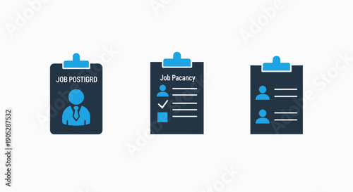 Job posting and vacancy icons: candidate profile, list, and application tracking.