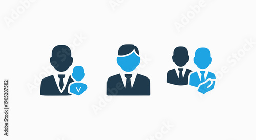 Team and personnel icons: leader with subordinate, individual, and close-knit group.