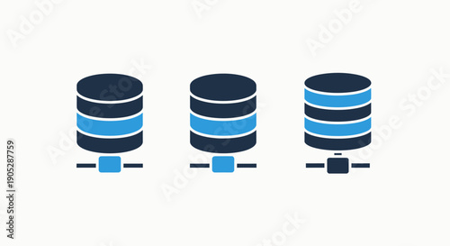 Database server icons: stacked data disks with network connections for cloud computing, data management, and digital storage solutions