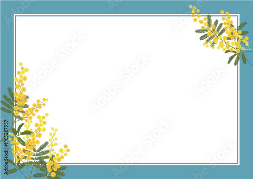 ミモザのフレーム（A4横・ブルー枠）