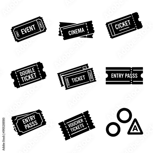 Ticket icon silhouette black vector event admission set