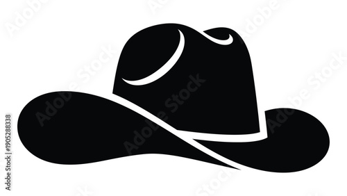 A black and white illustration of a classic cowboy hat with a wide brim and a hatband Vector