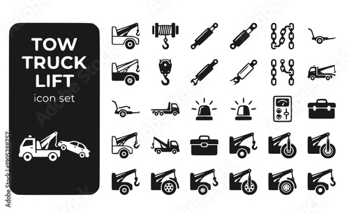 Tow Truck Lift Stinger-Arm Front-Wheels Vehicle-Towing Wheel-Lift Towing-Equipment Truck-Arm Vector Icon Set - Tow Lift