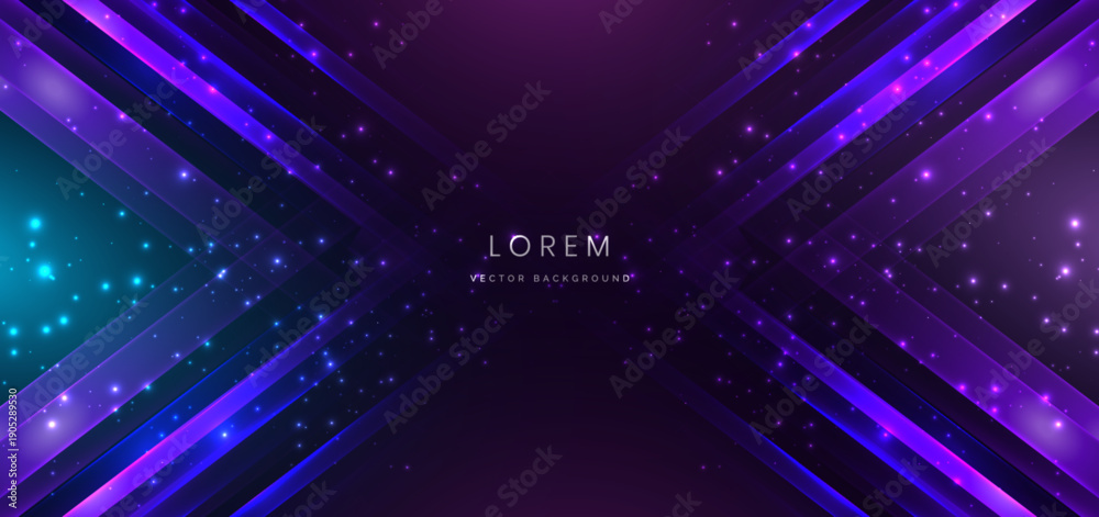 Obraz premium Blue and purple neon arrow glowing light effect. Technology digital innovation concept.