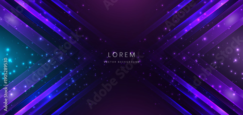 Blue and purple neon arrow glowing light effect. Technology digital innovation concept.