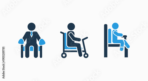 Accessibility Icons: Wheelchair User, Mobility Scooter, Seated Person