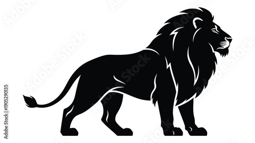 Majestic black silhouette of a lion standing with a full mane and tail Vector
