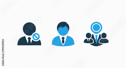 Business and Team Icons: Banned User, Manager, Team Members for HR, Staffing, and Corporate Concepts