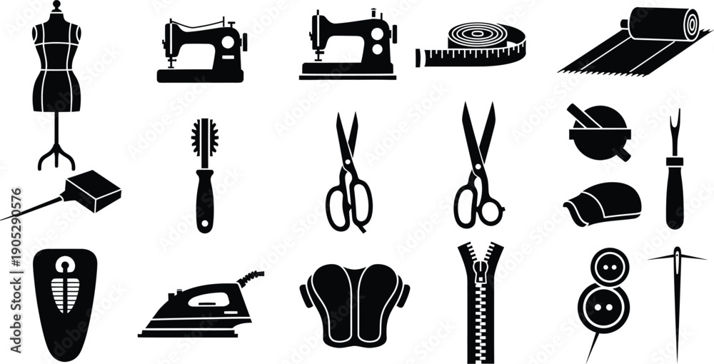 Ταπετσαρία A collection of black silhouette icons representing various tools and equipment