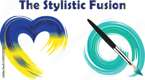 The Stylistic Fusion title displayed above a yellow and blue heart with a paint swirl and a paintbrush