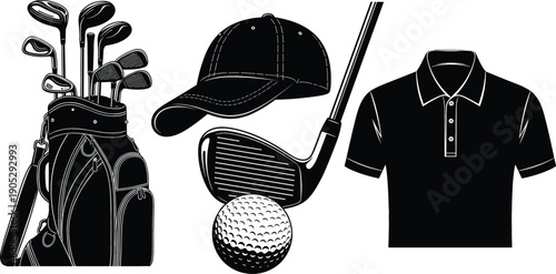Professional golf equipment set with clubs bag ball iron cap and polo shirt for sports retail and tournament branding