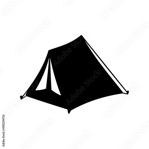 Simple black silhouette icon of an outdoor camping tent Vector