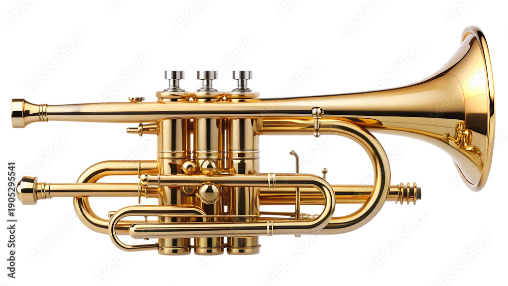 Obraz premium A shiny gold trumpet against a black background