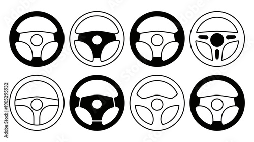 Eight distinct steering wheel icons are displayed in a clean grid.