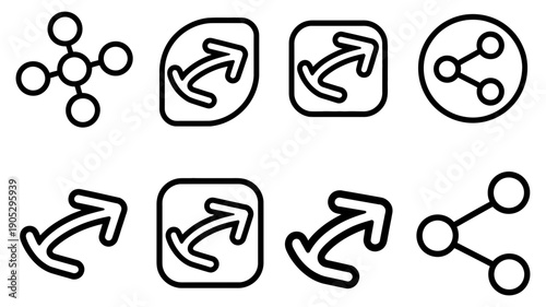 A useful collection of share and curved arrow icons for web design.