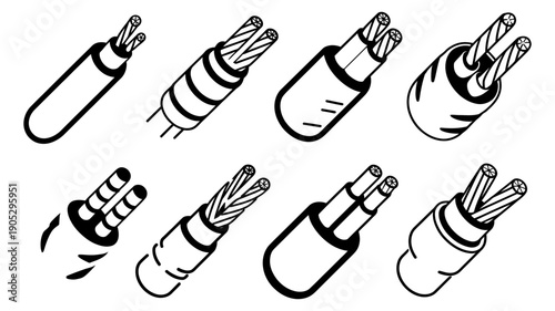 A collection of various two-wire electrical cable cross-section icons.