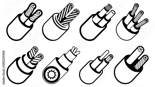 Diverse multi-core electrical cable cross-section icons for various applications.
