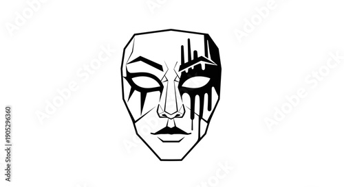 Abstract Geometric Mask with Dark Tribal Markings.