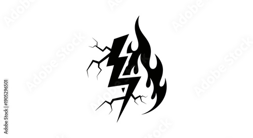 Abstract Symbol of Lightning Bolt and Flame.