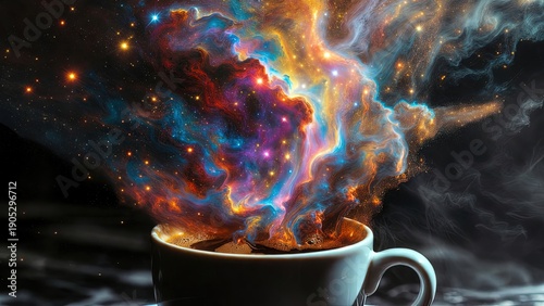 Cosmic nebula explosion from coffee cup.