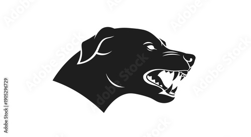 Aggressive Black Dog Head Silhouette Growling Fiercely.