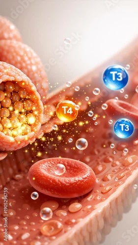 Wallpaper Mural Thyroid hormone t3 t4 blood cell cholesterol artery vein bloodstream metabolism endocrine system hormonal balance concept with molecule red blood cell vessel medical illustration 3d render gland Torontodigital.ca