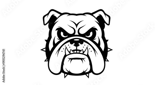 Aggressive Bulldog Face Emblem Black and White.