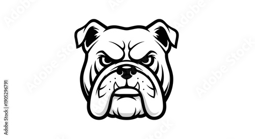 Aggressive Bulldog Head Illustration Black and White.
