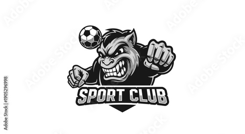 Aggressive Bulldog Mascot Playing Soccer for Sport Club.