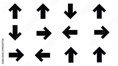 A collection of twelve black arrows pointing in various directions on a white background Vector