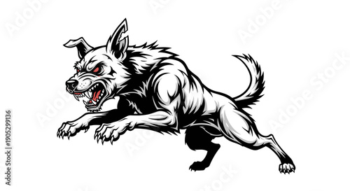 Aggressive Fierce Dog Illustration with Red Eyes.