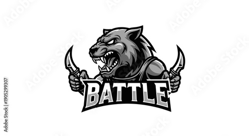 Aggressive Wolf Warrior Mascot Holding Knives.