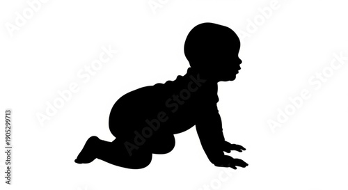 Silhouette of a crawling baby on all fours viewed from the side in a simple illustration